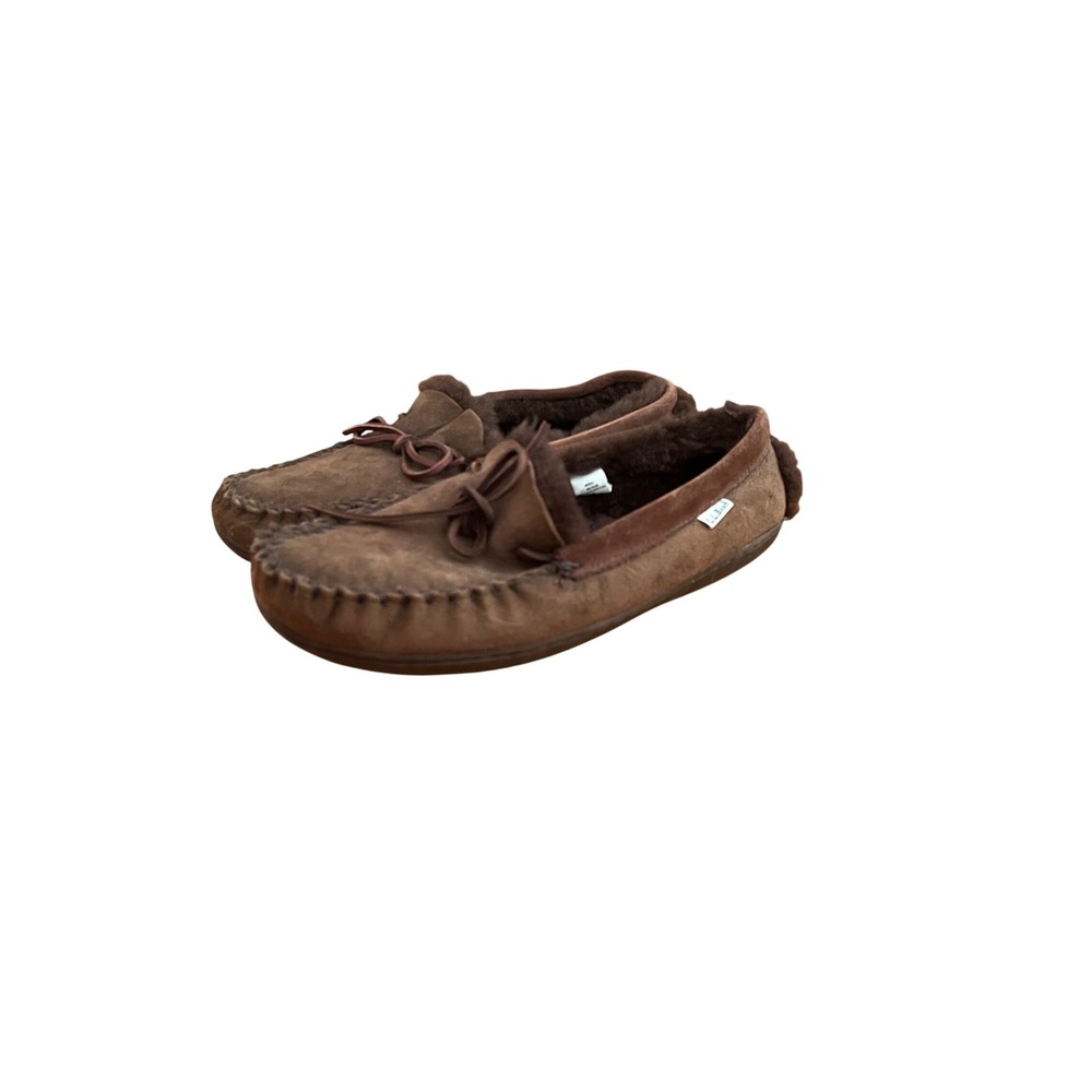 LL Bean Wicked Good Moccasins Mens 11 Brown Suede Shearling Slippers BNV304